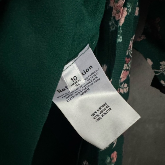 Reformation Juni Green Gathered Floral Print Crepe Mini Dress Size 10 B723 - Picture 8 of 8
